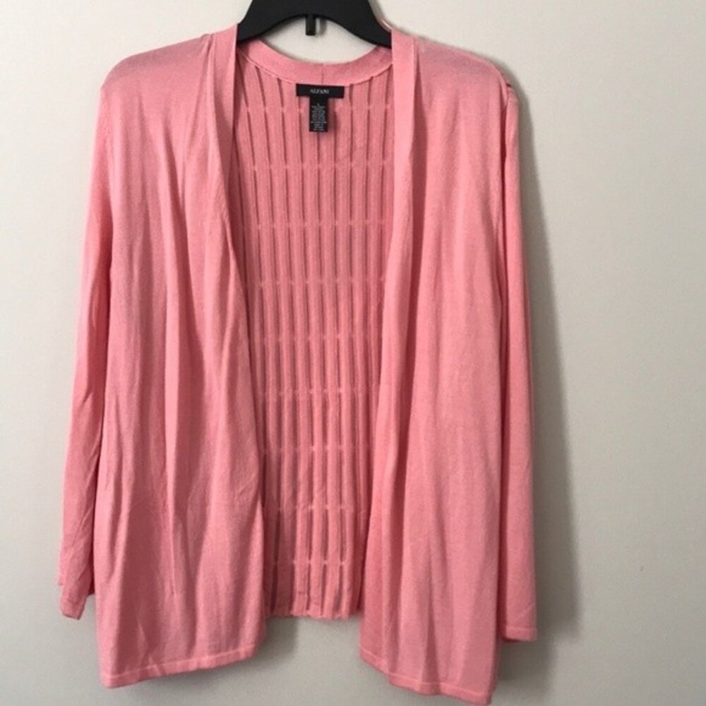 Alfani Shadow Striped Long Sleeves Cardigan Coral Pink Size L